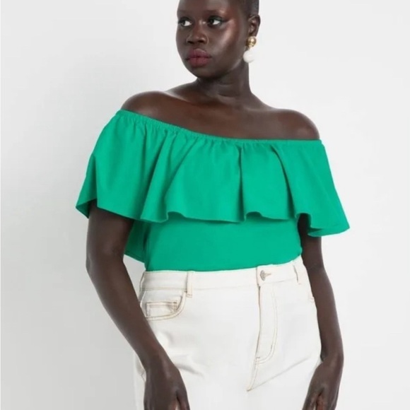 ElOQUII Kelly green off the shoulder woman’s cottagecore boho shabby chic top 20 - Picture 1 of 11